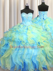 Luxurious Three Piece Floor Length Ball Gowns Sleeveless Multi-color Quinceanera Dress Lace Up