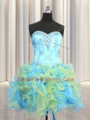 Luxurious Three Piece Floor Length Ball Gowns Sleeveless Multi-color Quinceanera Dress Lace Up