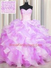 Visible Boning Two Tone Multi-color Ball Gowns Sweetheart Sleeveless Organza Floor Length Lace Up Beading and Ruffles 15 Quinceanera Dress
