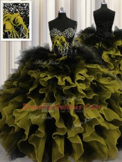 Fashion Multi-color Sleeveless Floor Length Beading and Ruffles Lace Up Quince Ball Gowns