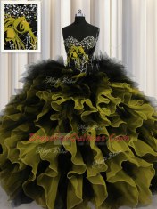 Fashion Multi-color Sleeveless Floor Length Beading and Ruffles Lace Up Quince Ball Gowns