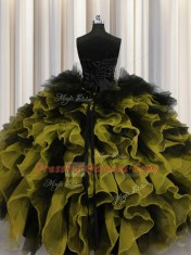 Fashion Multi-color Sleeveless Floor Length Beading and Ruffles Lace Up Quince Ball Gowns