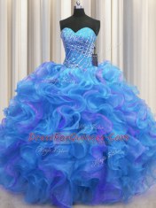 Beauteous Multi-color Sleeveless Organza Lace Up 15 Quinceanera Dress for Military Ball and Sweet 16 and Quinceanera