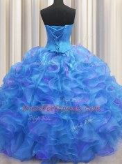 Beauteous Multi-color Sleeveless Organza Lace Up 15 Quinceanera Dress for Military Ball and Sweet 16 and Quinceanera