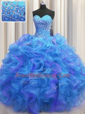 Beauteous Multi-color Sleeveless Organza Lace Up 15 Quinceanera Dress for Military Ball and Sweet 16 and Quinceanera