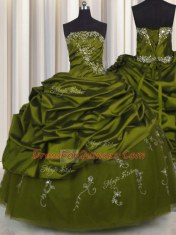 Embroidery Taffeta Sleeveless Floor Length Quinceanera Dresses and Beading and Appliques and Pick Ups