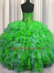 Visible Boning Bling-bling Sleeveless Floor Length Beading and Ruffles Lace Up Sweet 16 Dress with Multi-color