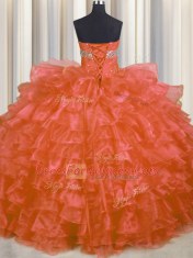 Sophisticated Orange Red Sleeveless Beading and Ruffled Layers Floor Length Vestidos de Quinceanera