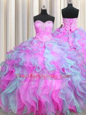 Luxury Three Piece Multi-color Ball Gowns Beading and Ruffles Quinceanera Dress Lace Up Organza Sleeveless