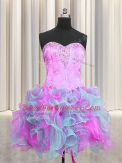 Luxury Three Piece Multi-color Ball Gowns Beading and Ruffles Quinceanera Dress Lace Up Organza Sleeveless