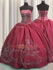 Simple Embroidery Floor Length Ball Gowns Sleeveless Coral Red Quinceanera Dresses Lace Up