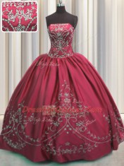 Simple Embroidery Floor Length Ball Gowns Sleeveless Coral Red Quinceanera Dresses Lace Up