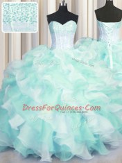 Two Tone Visible Boning Multi-color Quinceanera Dresses Military Ball and Sweet 16 and Quinceanera and For with Beading and Ruffles Sweetheart Sleeveless Lace Up