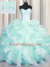 Two Tone Visible Boning Multi-color Quinceanera Dresses Military Ball and Sweet 16 and Quinceanera and For with Beading and Ruffles Sweetheart Sleeveless Lace Up