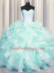 Two Tone Visible Boning Multi-color Quinceanera Dresses Military Ball and Sweet 16 and Quinceanera and For with Beading and Ruffles Sweetheart Sleeveless Lace Up