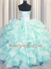 Two Tone Visible Boning Multi-color Quinceanera Dresses Military Ball and Sweet 16 and Quinceanera and For with Beading and Ruffles Sweetheart Sleeveless Lace Up