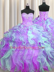 Luxury Three Piece Floor Length Lace Up Sweet 16 Quinceanera Dress Multi-color for Military Ball and Sweet 16 and Quinceanera with Beading and Appliques