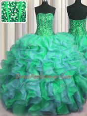 Modest Visible Boning Beaded Bodice Floor Length Ball Gowns Sleeveless Multi-color 15 Quinceanera Dress Lace Up