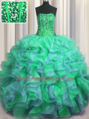 Modest Visible Boning Beaded Bodice Floor Length Ball Gowns Sleeveless Multi-color 15 Quinceanera Dress Lace Up