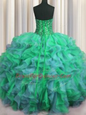 Modest Visible Boning Beaded Bodice Floor Length Ball Gowns Sleeveless Multi-color 15 Quinceanera Dress Lace Up