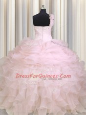Affordable One Shoulder Sleeveless Beading and Ruffles Zipper 15th Birthday Dress