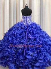 Decent Visible Boning Floor Length Lace Up Sweet 16 Dress Royal Blue for Military Ball and Sweet 16 and Quinceanera with Beading and Ruffles