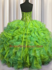 Visible Boning Beaded Bodice Multi-color Sleeveless Organza Lace Up Ball Gown Prom Dress for Military Ball and Sweet 16 and Quinceanera