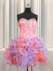 Three Piece Multi-color Ball Gowns Sweetheart Sleeveless Organza Floor Length Lace Up Beading and Appliques and Ruffles Quinceanera Dress