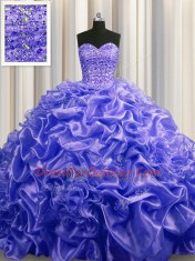 Inexpensive Pick Ups Sweetheart Sleeveless Court Train Lace Up 15th Birthday Dress Purple Organza