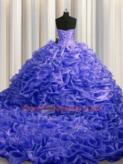 Inexpensive Pick Ups Sweetheart Sleeveless Court Train Lace Up 15th Birthday Dress Purple Organza