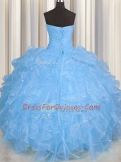 Enchanting Baby Blue Lace Up Sweetheart Beading and Ruffles Sweet 16 Dress Organza Sleeveless