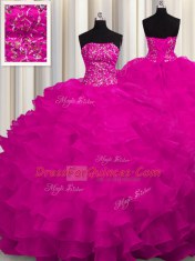 Superior Strapless Sleeveless Organza 15 Quinceanera Dress Beading and Ruffles Sweep Train Lace Up