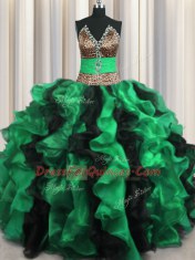 Super Leopard Two Tone Multi-color V-neck Neckline Beading and Ruffles Sweet 16 Dress Sleeveless Lace Up