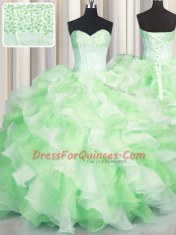 Visible Boning Two Tone Sleeveless Lace Up Floor Length Beading and Ruffles Sweet 16 Quinceanera Dress