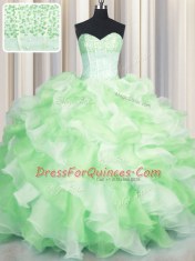 Visible Boning Two Tone Sleeveless Lace Up Floor Length Beading and Ruffles Sweet 16 Quinceanera Dress