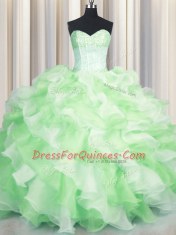 Visible Boning Two Tone Sleeveless Lace Up Floor Length Beading and Ruffles Sweet 16 Quinceanera Dress