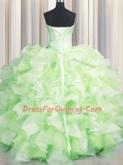 Visible Boning Two Tone Sleeveless Lace Up Floor Length Beading and Ruffles Sweet 16 Quinceanera Dress