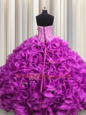 Visible Boning Fuchsia Sleeveless Organza Lace Up Quinceanera Gowns for Military Ball and Sweet 16 and Quinceanera