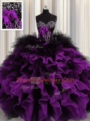 Organza and Tulle Sweetheart Sleeveless Lace Up Beading and Ruffles Vestidos de Quinceanera in Multi-color