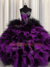 Organza and Tulle Sweetheart Sleeveless Lace Up Beading and Ruffles Vestidos de Quinceanera in Multi-color