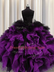 Organza and Tulle Sweetheart Sleeveless Lace Up Beading and Ruffles Vestidos de Quinceanera in Multi-color