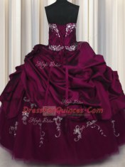 Customized Floor Length Lace Up 15th Birthday Dress Purple for Military Ball and Sweet 16 and Quinceanera with Beading and Appliques and Pick Ups