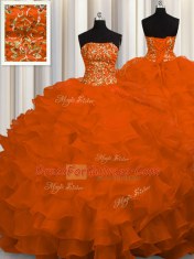 Ball Gowns Sleeveless Rust Red Vestidos de Quinceanera Sweep Train Lace Up