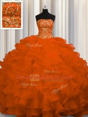 Ball Gowns Sleeveless Rust Red Vestidos de Quinceanera Sweep Train Lace Up