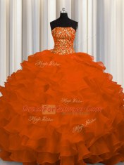 Ball Gowns Sleeveless Rust Red Vestidos de Quinceanera Sweep Train Lace Up