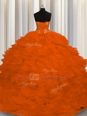 Ball Gowns Sleeveless Rust Red Vestidos de Quinceanera Sweep Train Lace Up