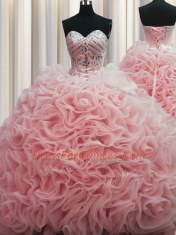 Rolling Flowers Brush Train Sleeveless Beading and Pick Ups Lace Up Quinceanera Dresses