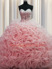 Rolling Flowers Brush Train Sleeveless Beading and Pick Ups Lace Up Quinceanera Dresses