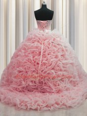 Rolling Flowers Brush Train Sleeveless Beading and Pick Ups Lace Up Quinceanera Dresses