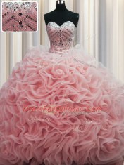 Rolling Flowers Brush Train Sleeveless Beading and Pick Ups Lace Up Quinceanera Dresses